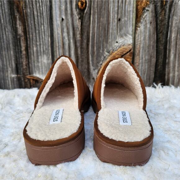 Brown Quilted Slipper Steve Madden Chex Size 10 Faux Shearling Line Puffer Slide - Picture 5 of 12